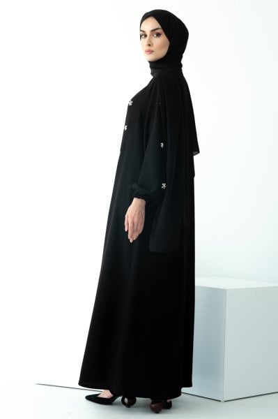 Taş İşlemeli Balon Kol Elbise