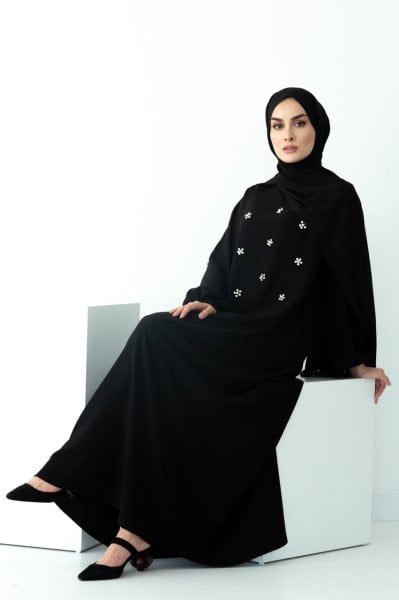 Taş İşlemeli Balon Kol Elbise