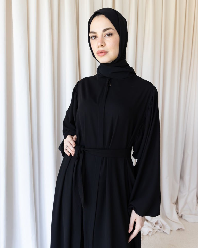 Fermuarlı Koldan Büzgülü Ferace