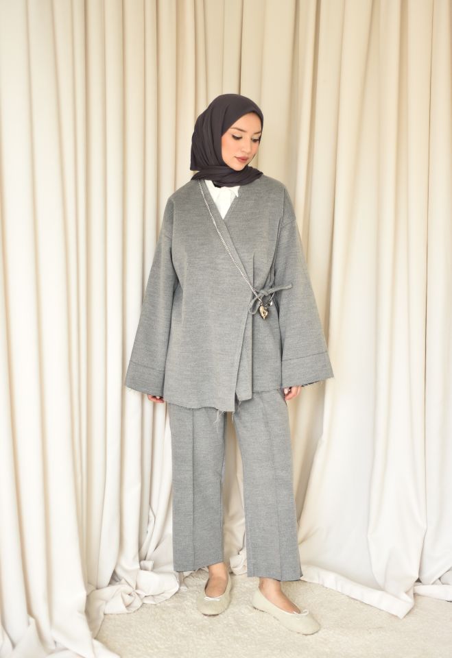 Yandan Bağlamalı Kaşe Takım - gri