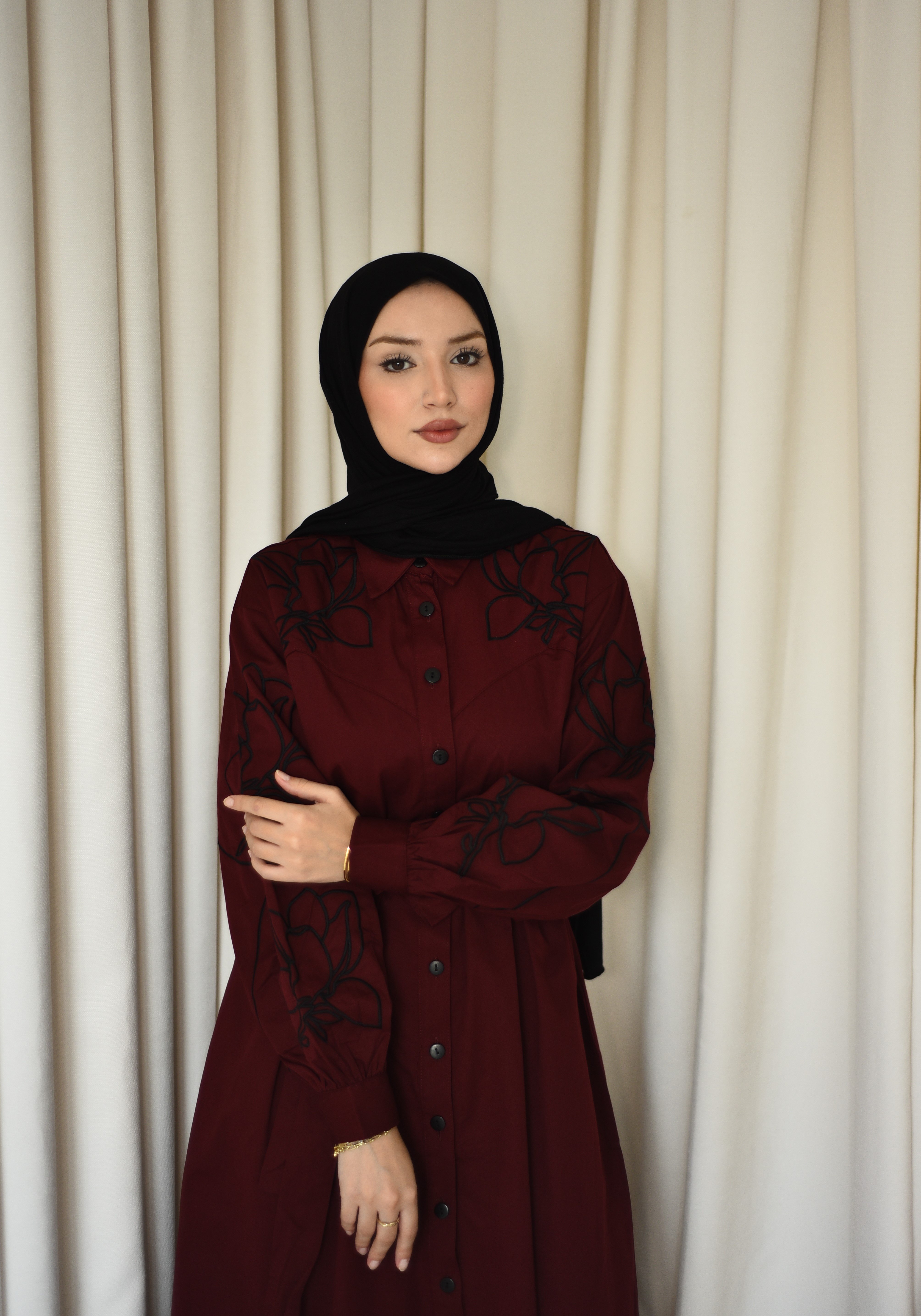 Nakışlı Elbise - Bordo