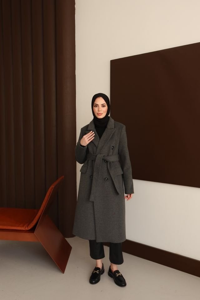 Klasik Kaşe Kaban - Gri