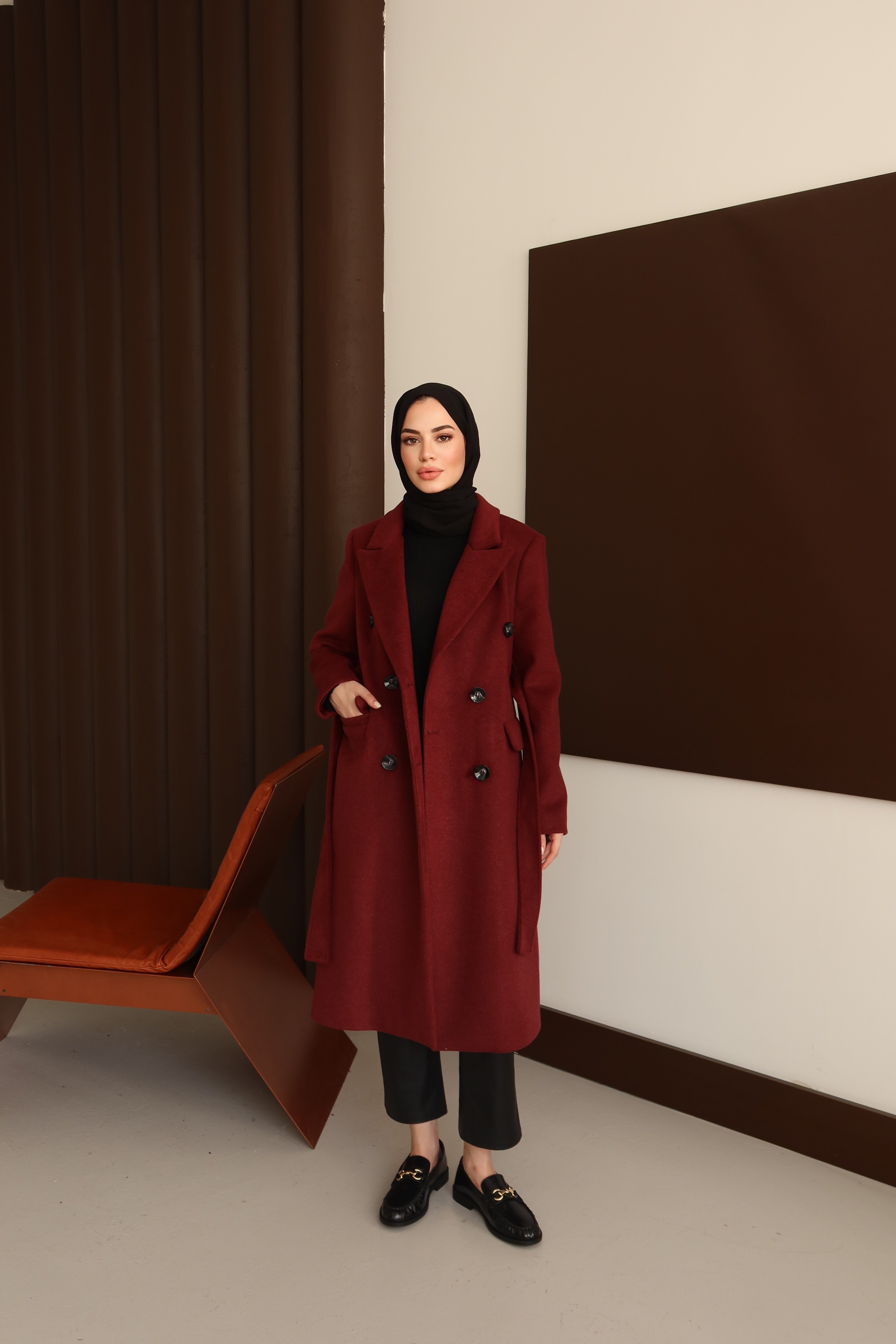 Klasik Kaşe Kaban - Bordo