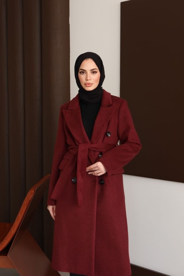 Klasik Kaşe Kaban - Bordo