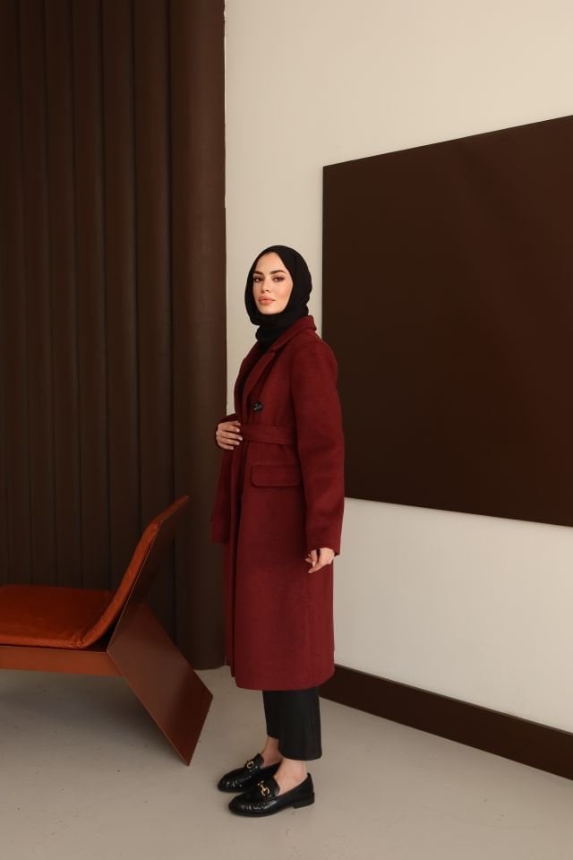 Klasik Kaşe Kaban - Bordo