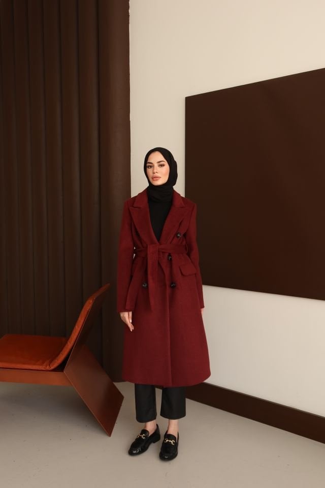 Klasik Kaşe Kaban - Bordo