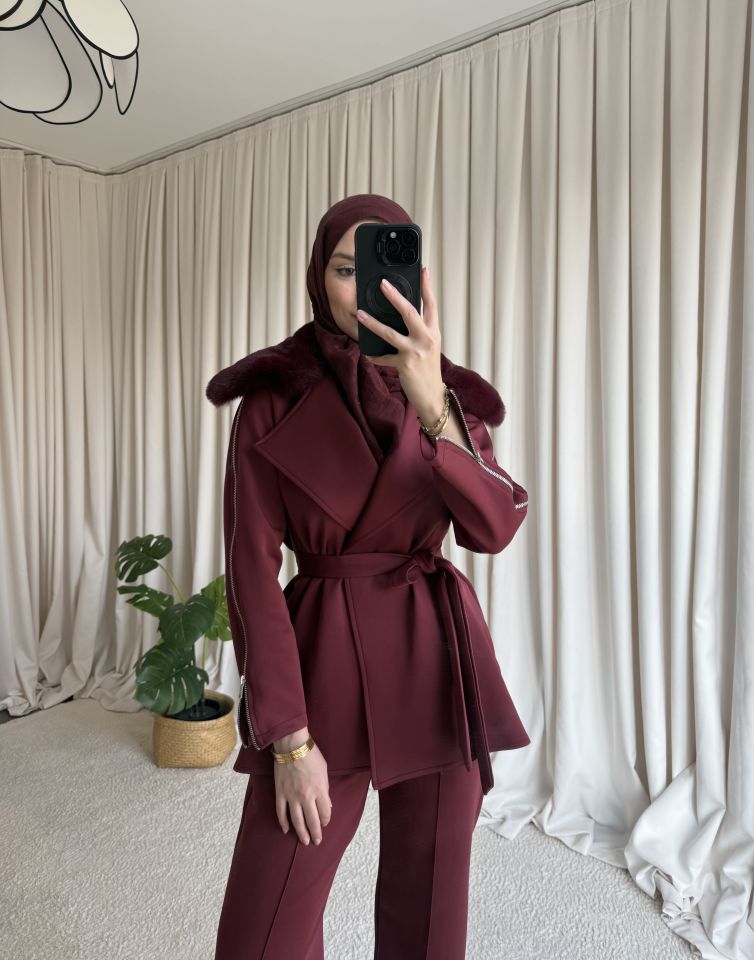 Scuba Kürklü Takım - Bordo