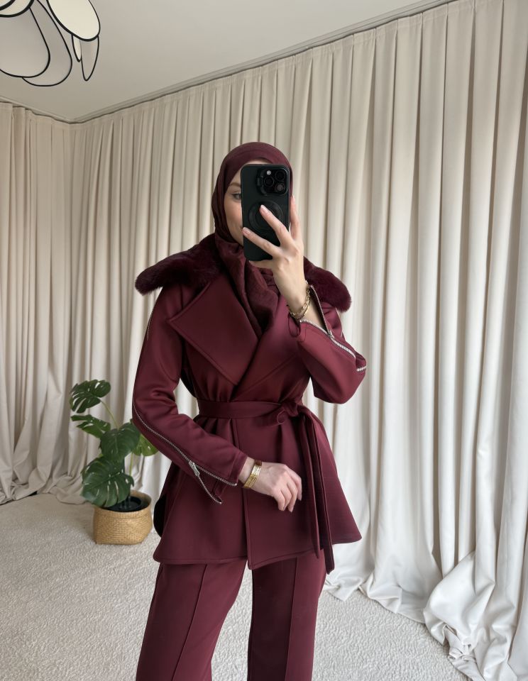 Scuba Kürklü Takım - Bordo