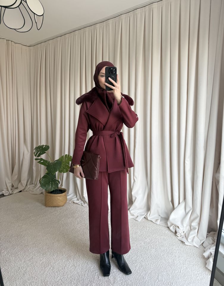 Scuba Kürklü Takım - Bordo