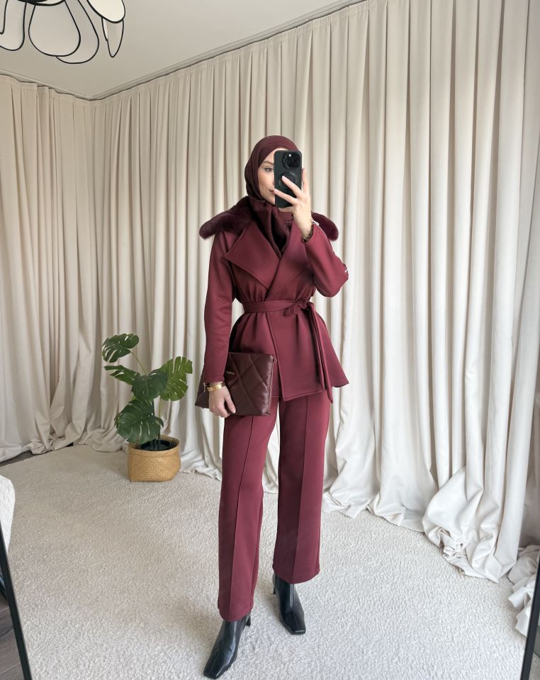 Scuba Kürklü Takım - Bordo