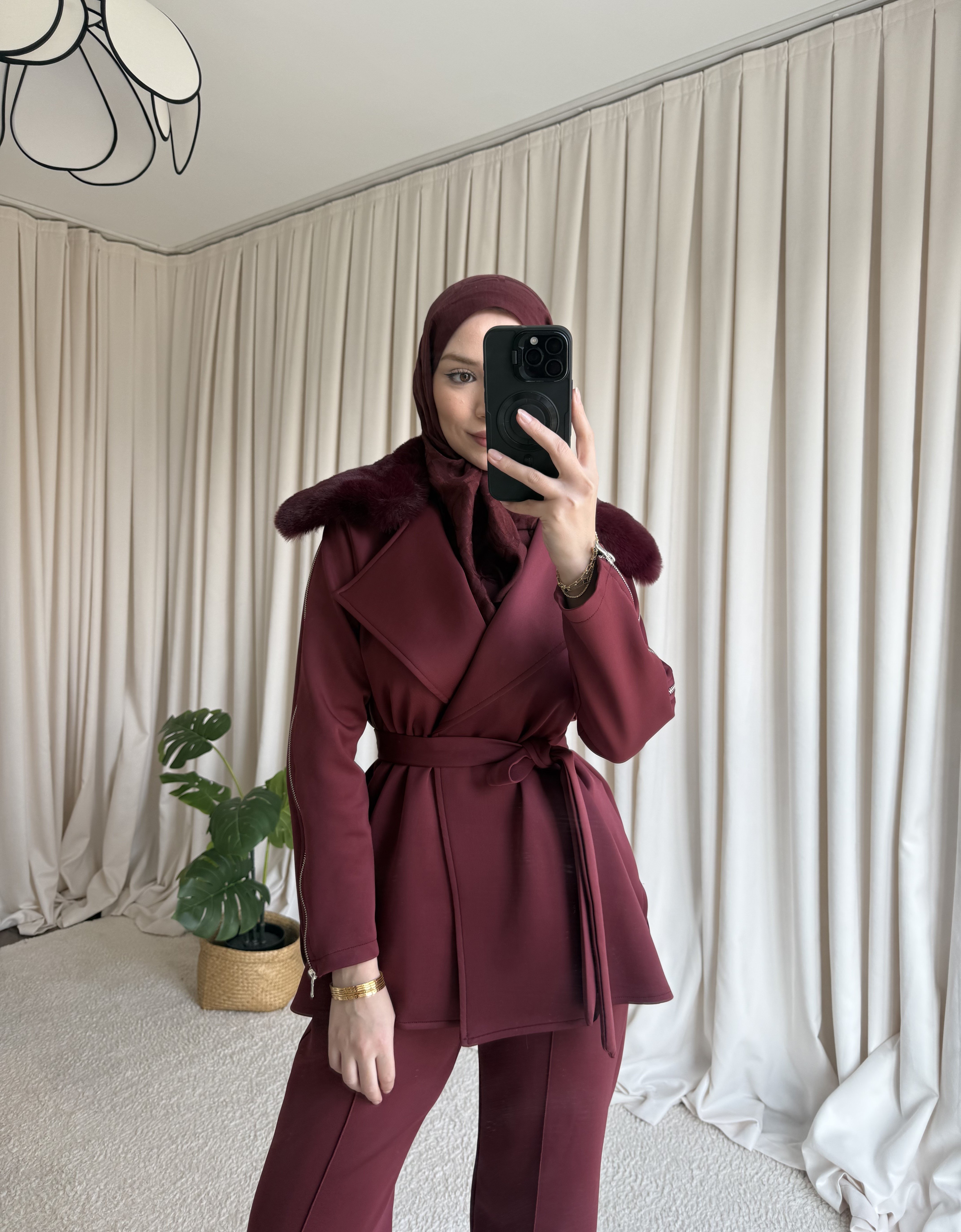 Scuba Kürklü Takım - Bordo