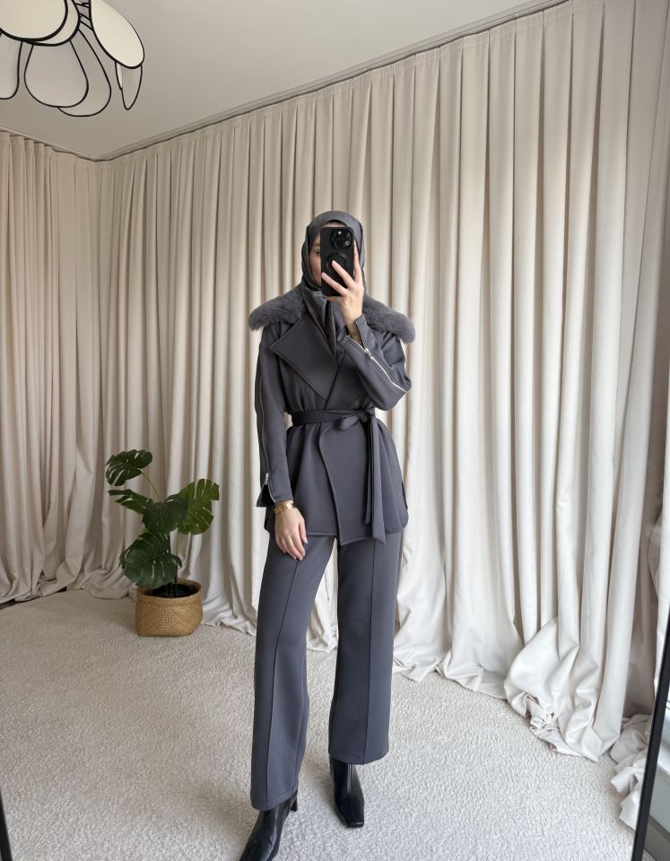 Scuba Kürklü Takım - Gri