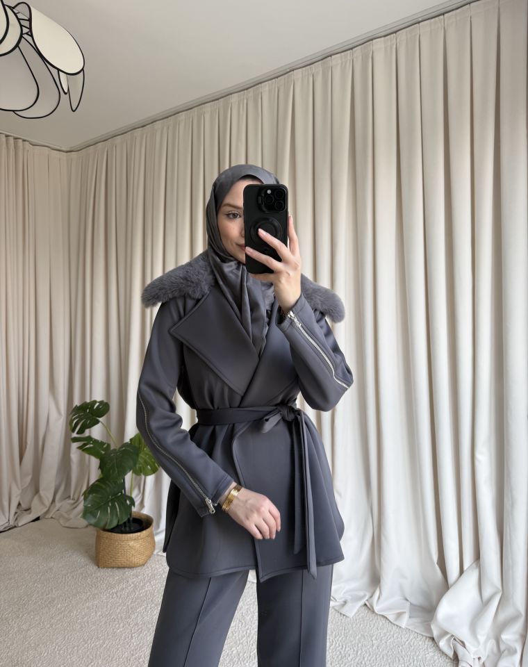 Scuba Kürklü Takım - Gri