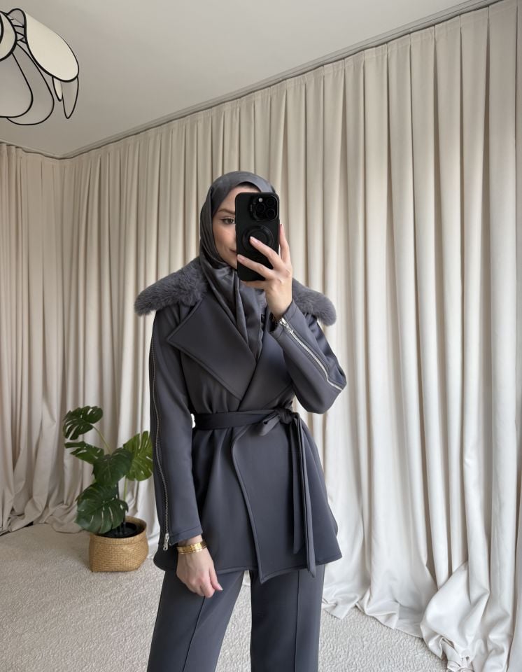 Scuba Kürklü Takım - Gri