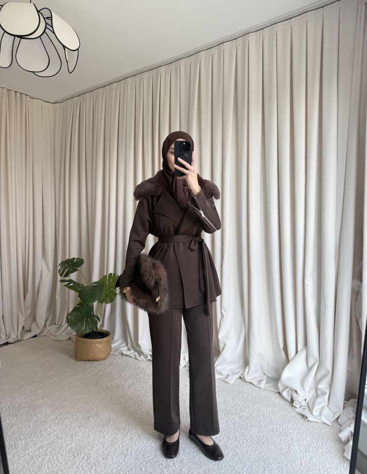 Scuba Kürklü Takım - Kahve