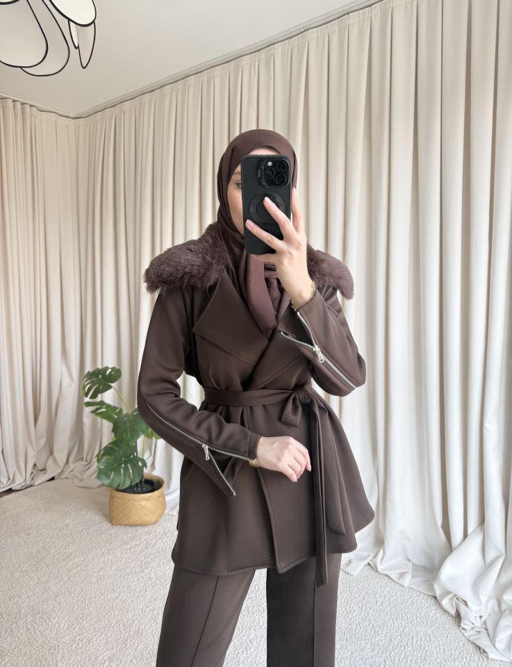 Scuba Kürklü Takım - Kahve