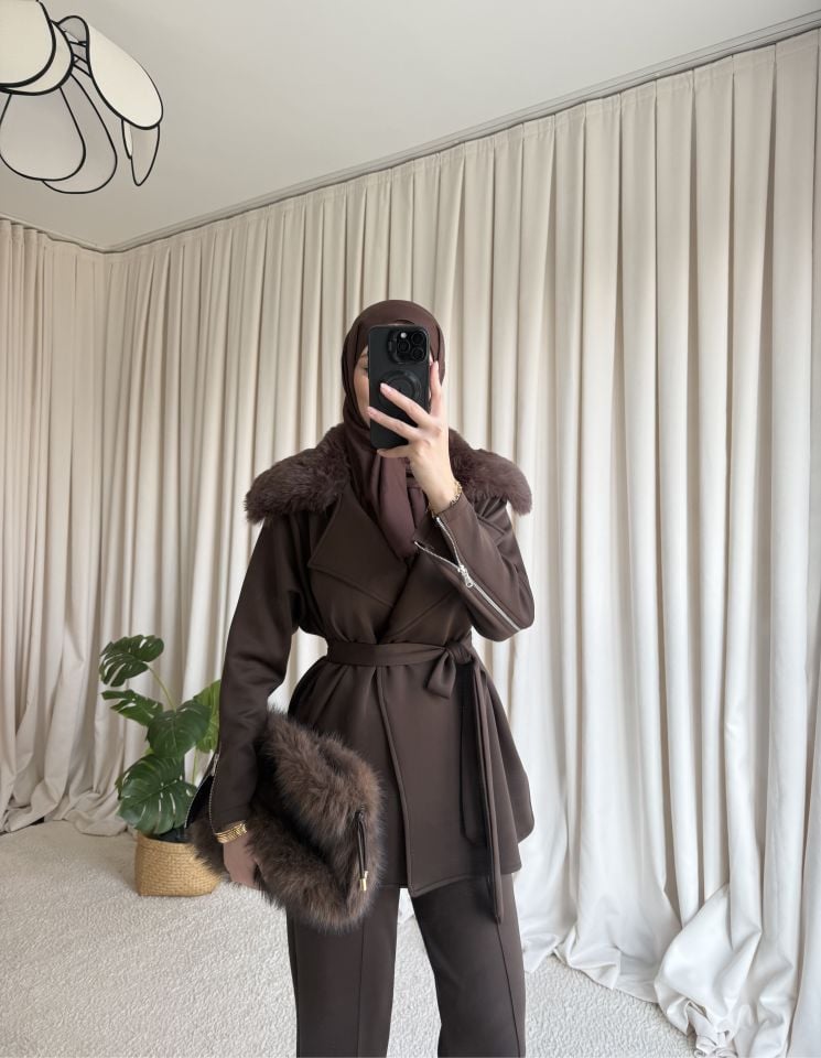 Scuba Kürklü Takım - Kahve