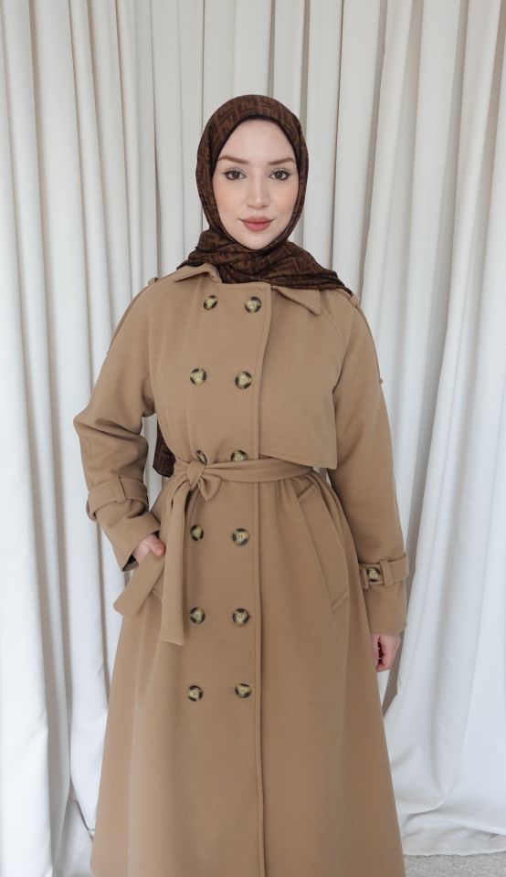 Düğmeli Kaşe Kaban - Vizon