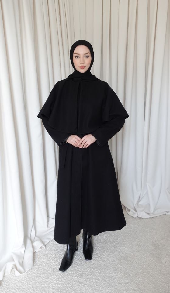 Pelerinli Kaşe Kaban - Siyah