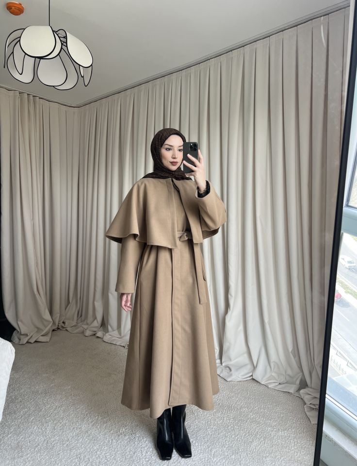 Pelerinli Kaşe Kaban - Vizon