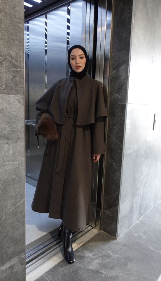 Pelerinli Kaşe Kaban - Kahve