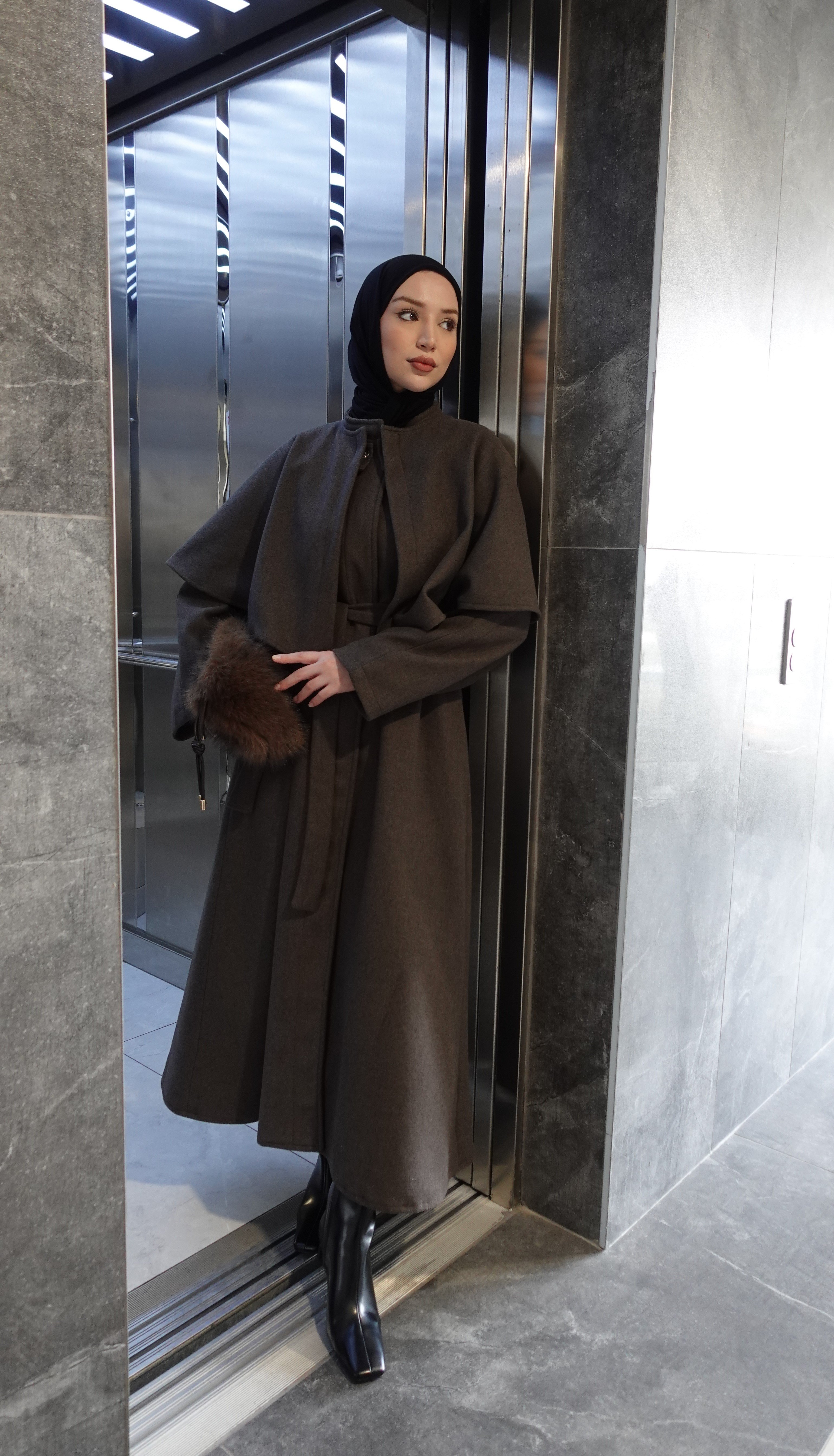 Pelerinli Kaşe Kaban - Kahve