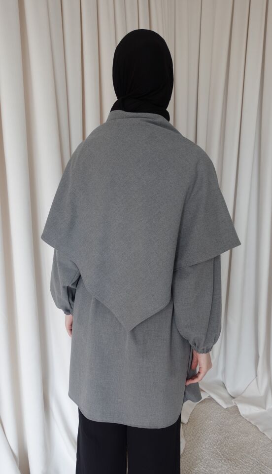 Şallı Oversize Gömlek - Gri