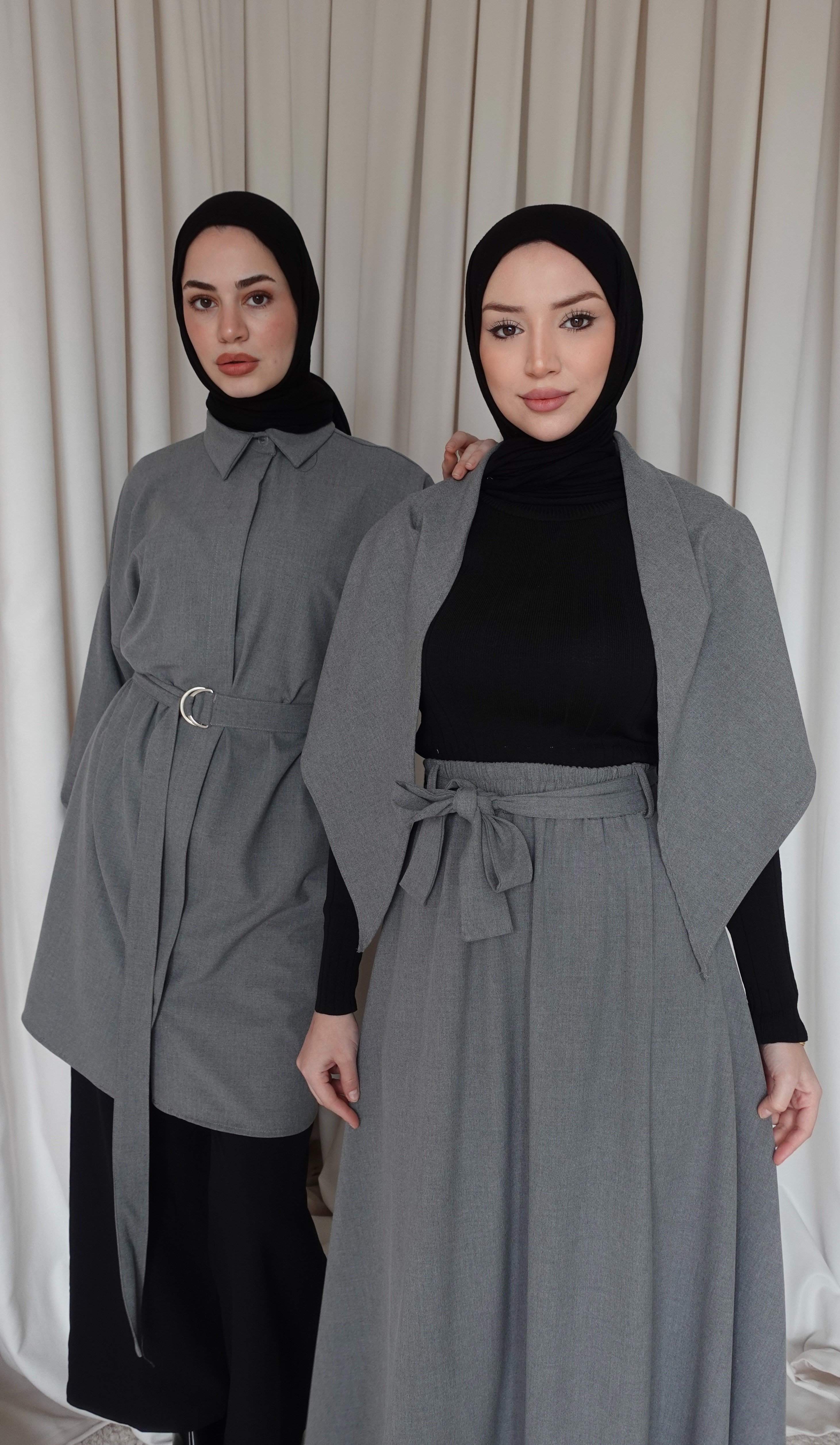 Şallı Oversize Gömlek - Gri