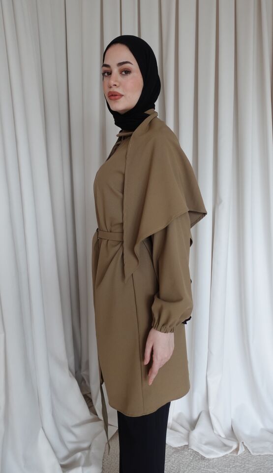 Şallı Oversize Gömlek - Camel