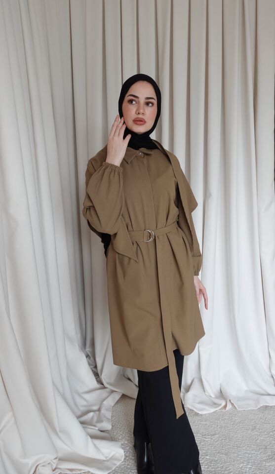 Şallı Oversize Gömlek - Camel