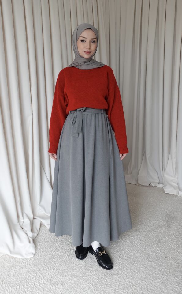 Kuşaklı Etek - Gri