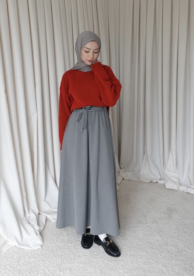 Kuşaklı Etek - Gri