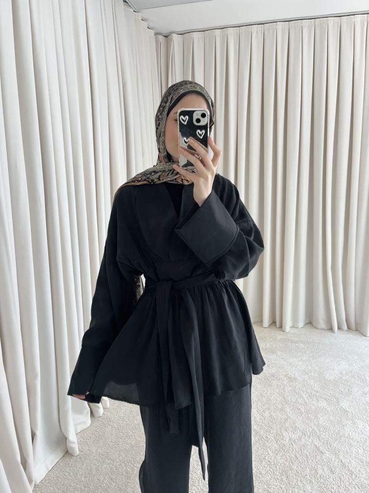 Modal Kuşaklı Pantolonlu Takım