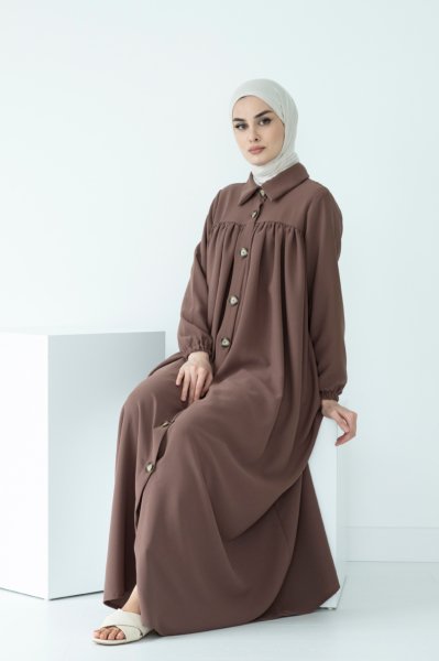 Göğüs Üstü Büzgülü Düğmeli Ferace