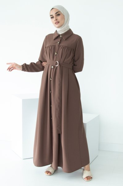 Göğüs Üstü Büzgülü Düğmeli Ferace