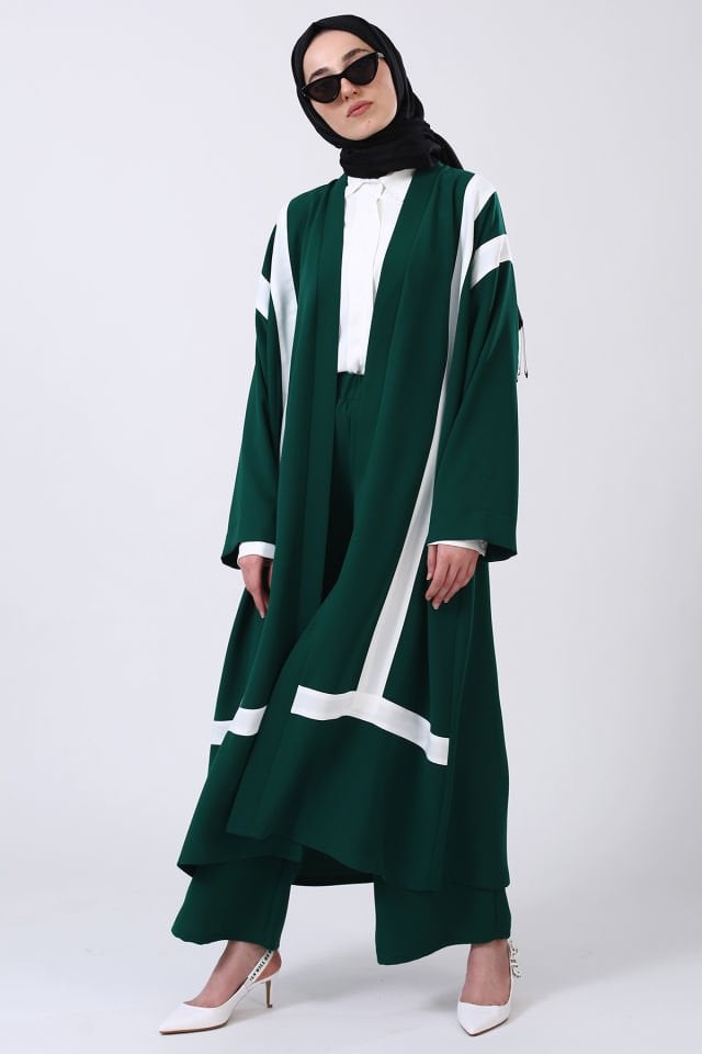 ŞERİTLİ ABAYA PANTOLONLU TAKIM
