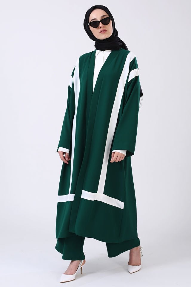 ŞERİTLİ ABAYA PANTOLONLU TAKIM