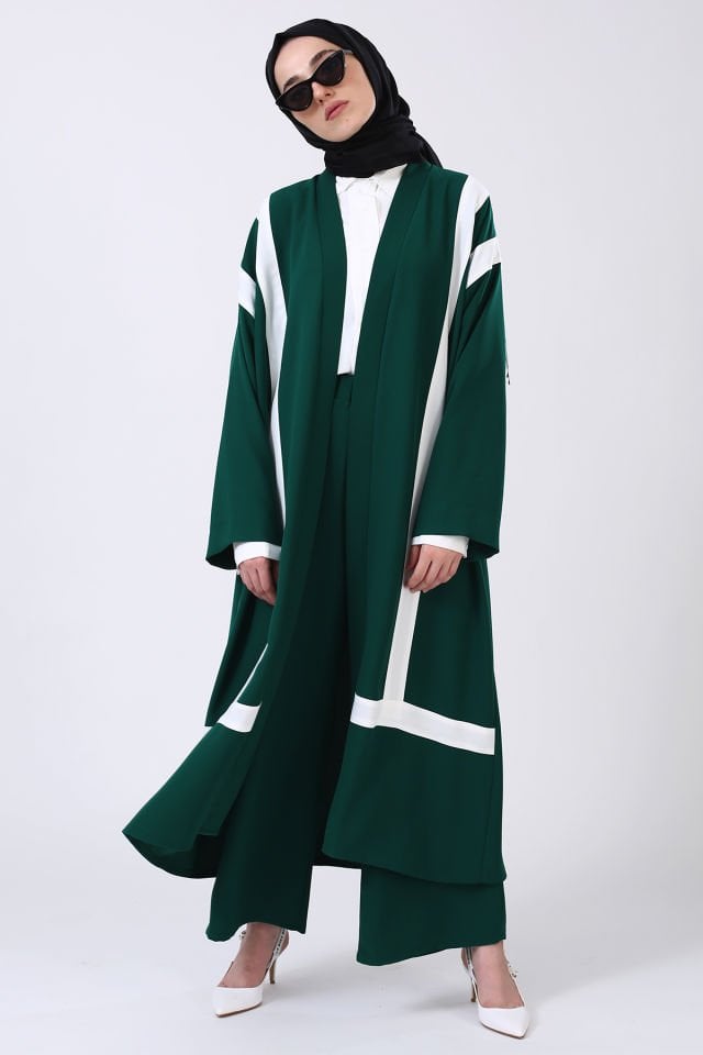 ŞERİTLİ ABAYA PANTOLONLU TAKIM