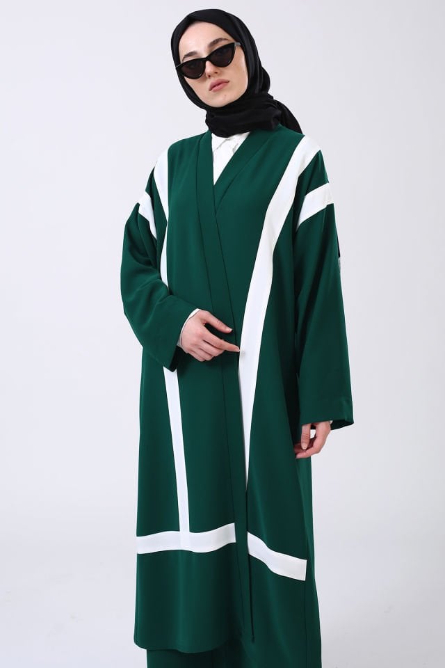 ŞERİTLİ ABAYA PANTOLONLU TAKIM