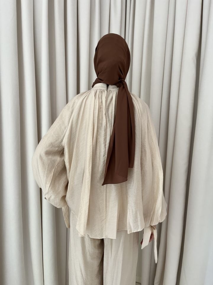 Linen Duru Pantolonlu Takım - Krem