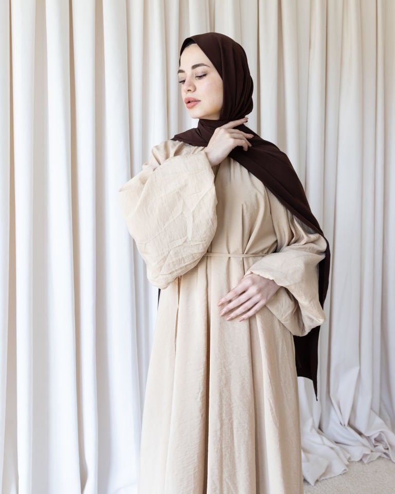 Modal Kumaş Balon Elbise - Bej