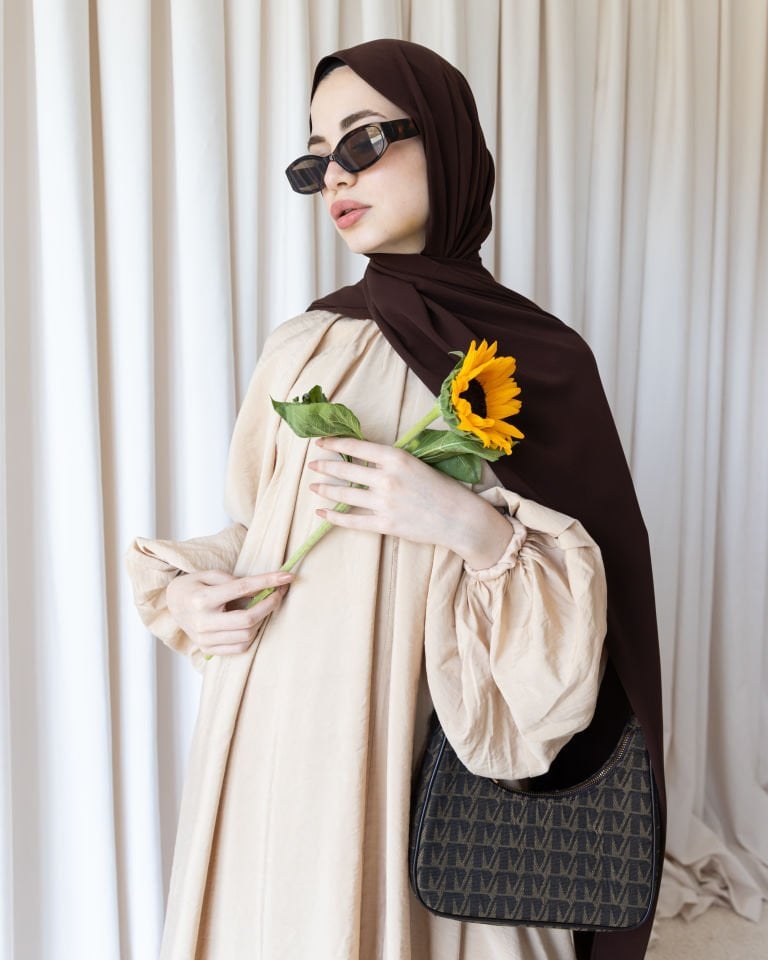 Modal Kumaş Balon Elbise - Bej