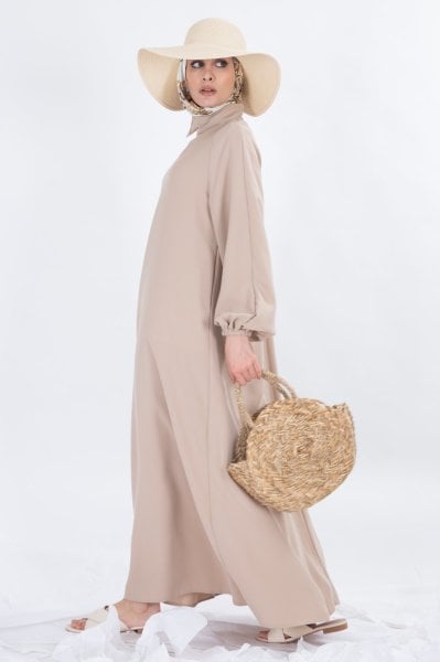 HAKİM YAKA BALON KOL ELBİSE