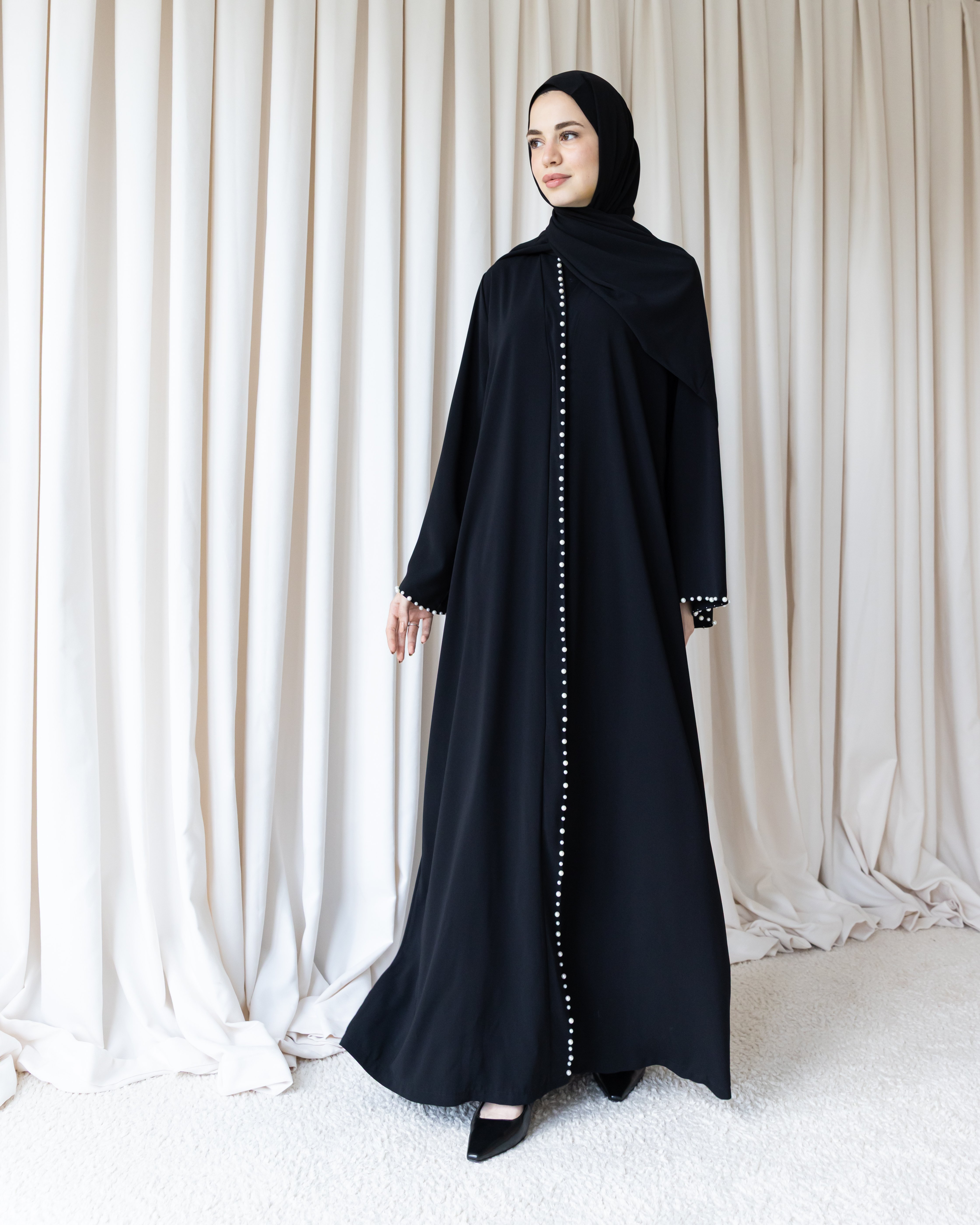 İncili Abaya - Siyah