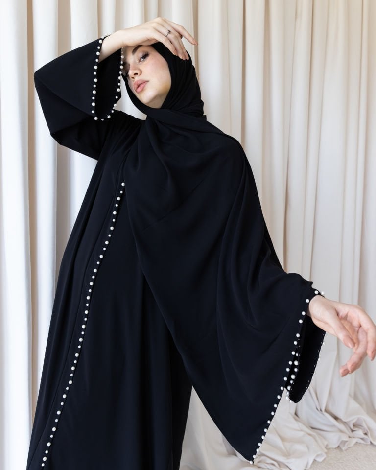 İncili Abaya - Siyah