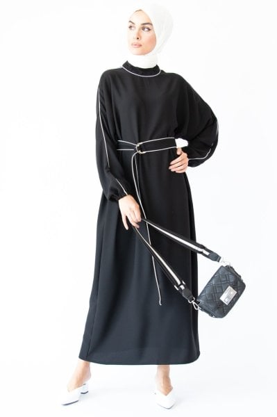 BİYELİ ELBİSE SİYAH BEYAZ