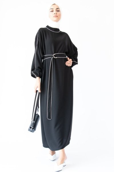 BİYELİ ELBİSE SİYAH BEYAZ