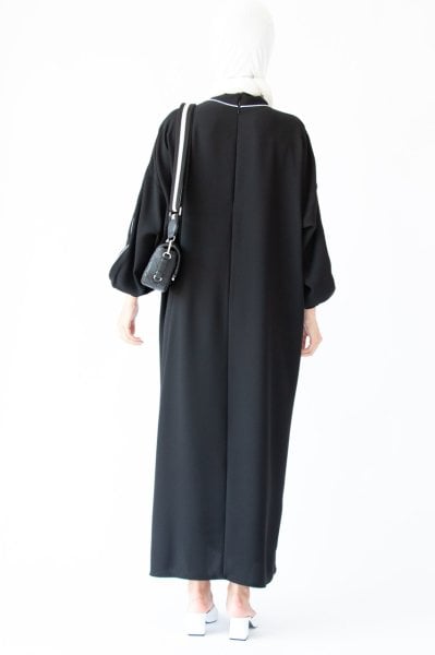 BİYELİ ELBİSE SİYAH BEYAZ