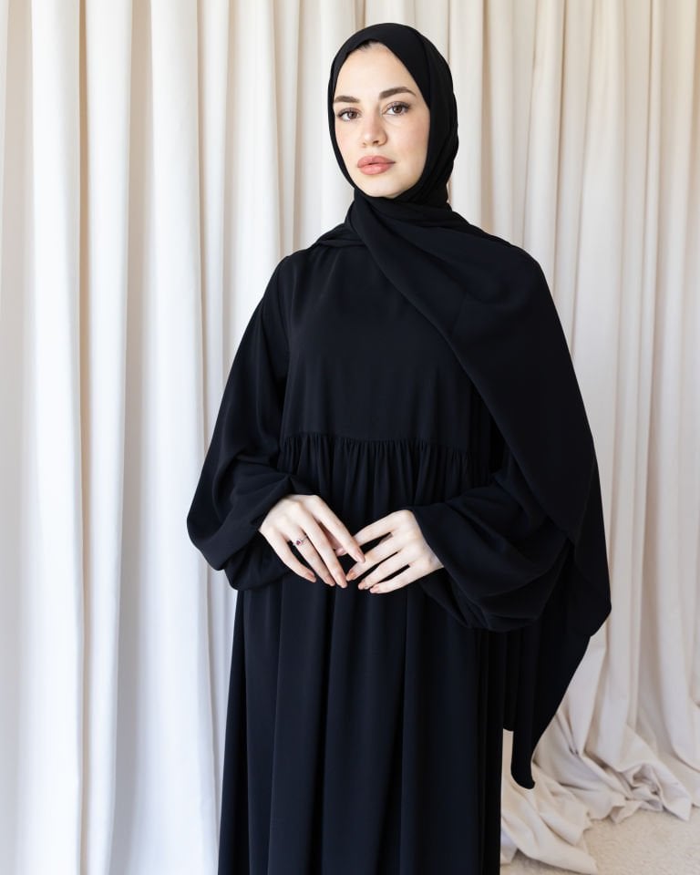 Robalı Elbise - Siyah