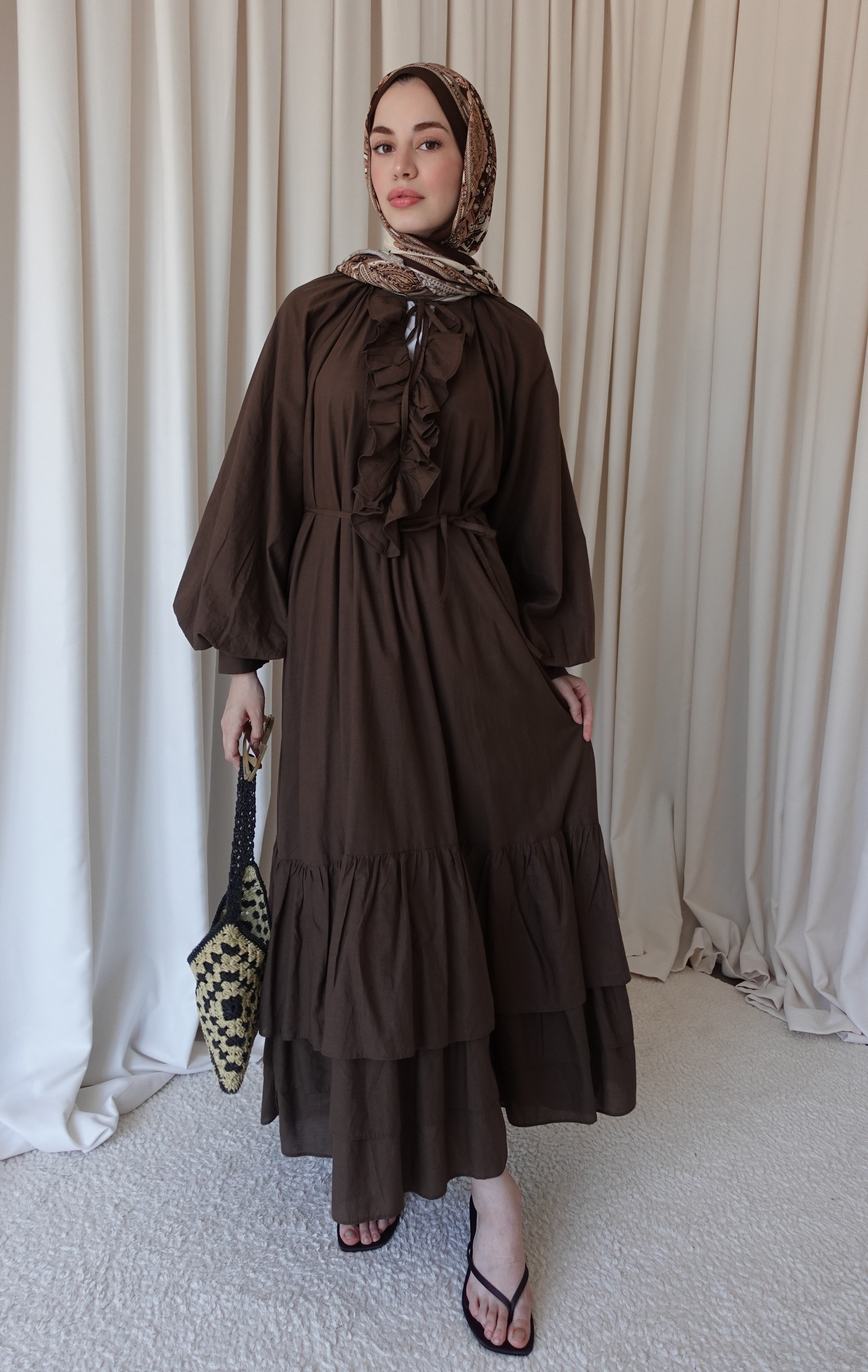 Zamansız Pamuk Elbise - Kahve